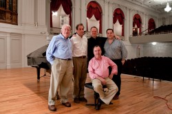 Alberto Reyes (seated) at the recording session of his upcoming Schumann CD with (standing from left to right) Raymond Edwards, Ward Marston, Richard Price and Roberto Estellano