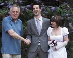 Bramwell with newlyweds Sam Taylor and Lucy Stubbs.