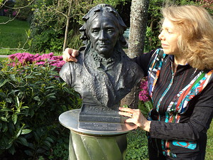 Victoria Bond with statue of Clara Schumann, Baden-Baden, Germany
