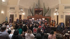 A standing ovation for Chicago Sinfonietta’s March 5 “Homecoming” concert, led by Music Director Mei-Ann Chen, in Sisters Chapel at Spelman College.