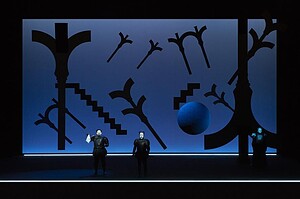 Dimitris Paksoglou, Tassis Christoyannis, and Aleksandrs Antoņenko in Otello at the Greek National Opera. Photo by Lucy Jansch.